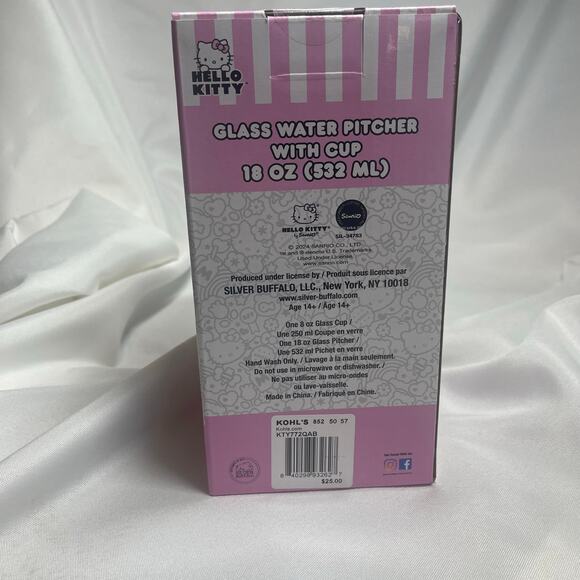 Hello Kitty Glass water pitcher with cup 18oz -New in box - Picture 2 of 3